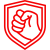 Rotes Icon einer Faust in einem Schild.