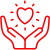 Rotes Icon zweier Hände mit einem Herz in der Mitte.