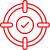 Terrassenüberdachung Weiden 7 Rotes Icon für Präzision mit einem Check-Häkchen in der Mitte.