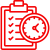 Terrassenüberdachung Fürth 7 Rotes Icon eines Clipboards mit einer Uhr.